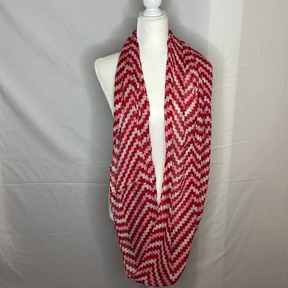 Scarf Infinity Red White Pink Lightweight - Picture 2 of 4
